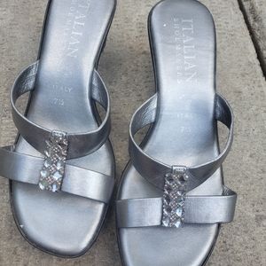 Silver with bling wedge sandals